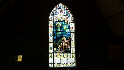  shot of the beautiful window art in a chapel
