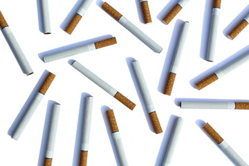 Texture lined of cigarettes on white background