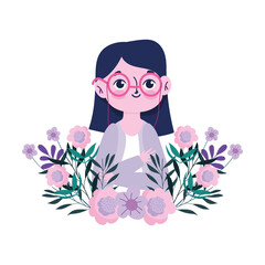 happy teachers day, young woman teacher character with flowers