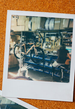 Polaroid Photograph of Bicycle Repair Shop