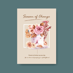 Poster template with autumn flower concept design for brochure and marketing watercolor  illustration.