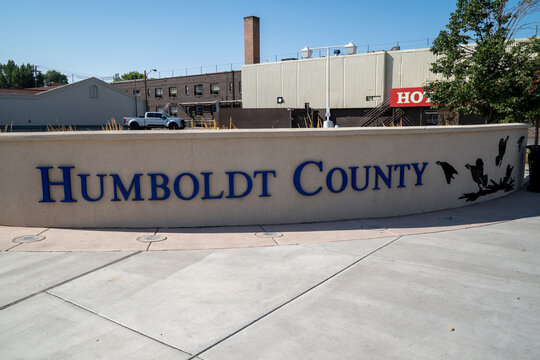 Winnemucca, Nevada - August 5, 2020: Sign for Humboldt County, in the downtown area on a summer day
