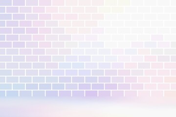 Pastel lilac, blue, white bricks 3d render. Empty wall and floor smooth texture. Light interior abstract background.