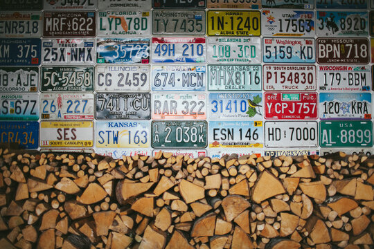 License plates on a wall