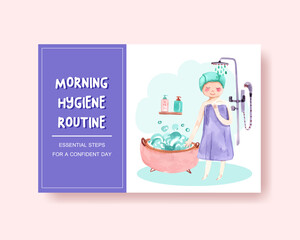 Facebook template with daily life design for advertise and marketing online watercolor illustration