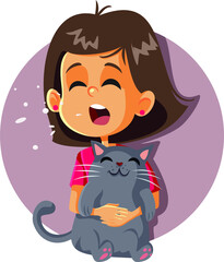 Sneezing Girl Having Cat Allergy Holding Kitten