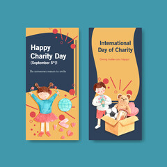 Fototapeta premium International Day of Charity flyer concept design with brochure and leaflet watercolor vector.