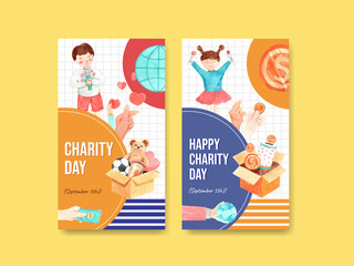 Instagram template with International Day of Charity concept design for social media and internet watercolor vector.