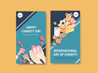  Instagram template with International Day of Charity concept design for social media and internet watercolor vector.