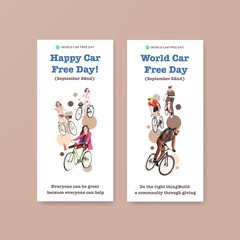 Flyer template with World Car Free Day concept design for brochure and leaflet watercolor vector.