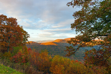 View of the colorful Blue Ridge Mountains from Skyline Drive in autumn.Shenandoah National Park.Virginia.USA