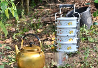 Obraz premium old watering can in garden