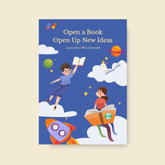 Poster template with International literacy Day concept design for brochure and leaflet watercolor vector.