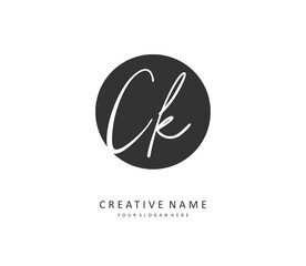 C K CK Initial letter handwriting and signature logo. A concept handwriting initial logo with template element.