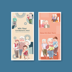 Flyer template with national grandparents day concept design for advertise and marketing watercolor vector.