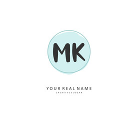 M K MK Initial letter handwriting and signature logo. A concept handwriting initial logo with template element.