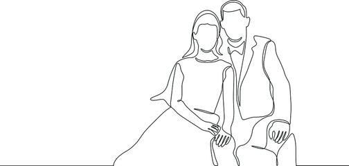 Fototapeta na wymiar continuous line drawing art ofwedding drawn from the hand picture silhouette. line art. The characters of the bride and groom of the husband and wife are married