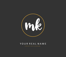 M K MK Initial letter handwriting and signature logo. A concept handwriting initial logo with template element.