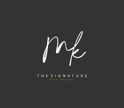 M K MK Initial letter handwriting and signature logo. A concept handwriting initial logo with template element.