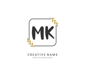 M K MK Initial letter handwriting and signature logo. A concept handwriting initial logo with template element.
