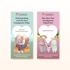 Flyer template with national grandparents day concept design for advertise and marketing watercolor vector.
