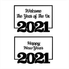 Set of 2021 Happy New Year signs. Big collection of 2021 Happy New Year symbols. Greeting card artwork, brochure template. Vector illustration with black holiday labels isolated on white background
