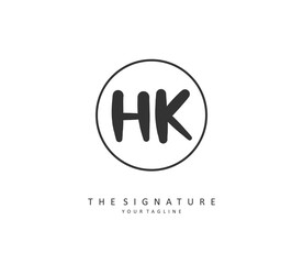 H K HK Initial letter handwriting and signature logo. A concept handwriting initial logo with template element.