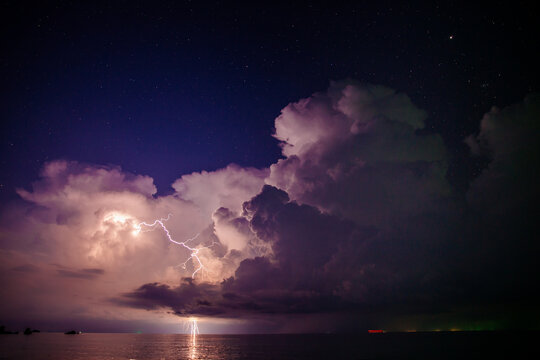 Lightning over the sea