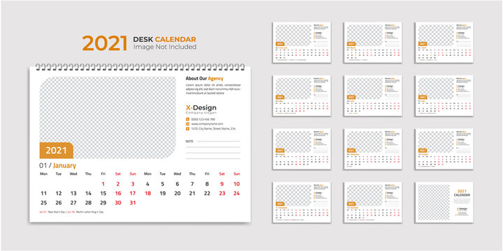 Desk Calendar 2021 Template, Calendar 2021