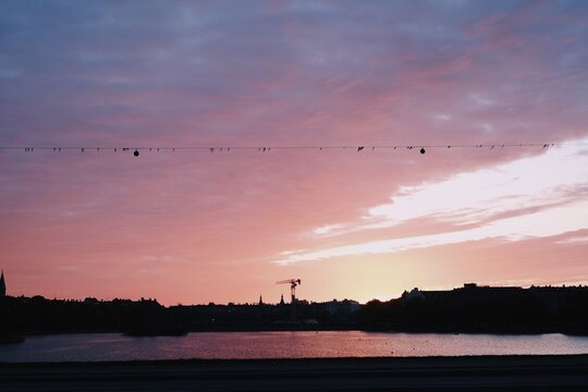 Colourful sunrise over a city