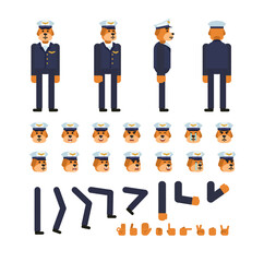 Dog airline pilot character creation kit. Create your own pose, action animation. Minimal design vector illustration