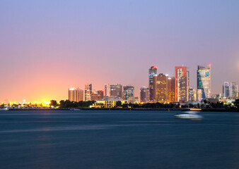 Dubai city skyline before the sunset. View from Palm Jumeirah.
