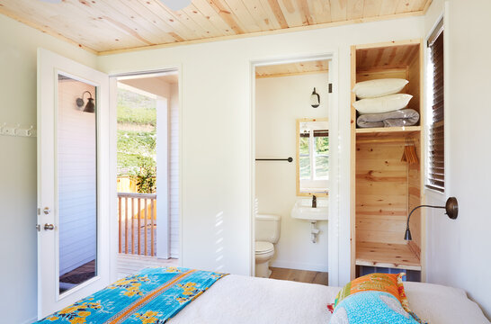 Inside of tiny house cabin