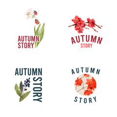 Logo with autumn forest and animals concept design for brand and marketing watercolor vector Illustrations.