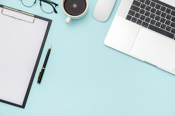 Workspace on color desk in home office