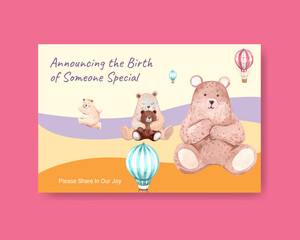 Facebook template with baby shower design concept for social media and online marketing watercolor vector illustration.