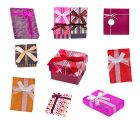 set gift box with a purple bow an isolated on white background