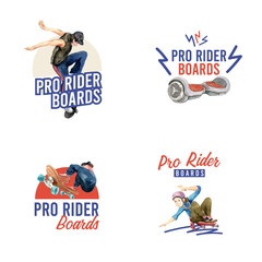 Logo with skateboard design concept for brand and marketing watercolor vector illustration.