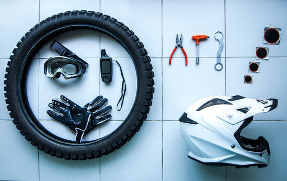 Motorbike equipment from above.