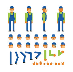 Dog mechanic or construction worker creation kit. Create your own pose, action animation. Minimal design vector illustration