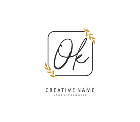 O K OK Initial letter handwriting and signature logo. A concept handwriting initial logo with template element.