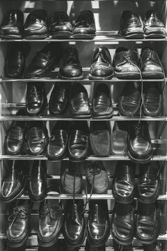 Shoes on man dressing room.