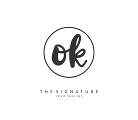 O K OK Initial letter handwriting and signature logo. A concept handwriting initial logo with template element.