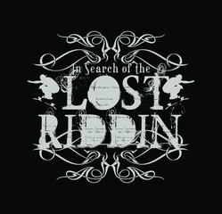 Vector illustration of letters in a rustic style with ornaments and silhouettes of skateboarders.