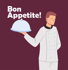 young man cook with tray