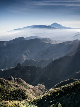 View over Macizo de Anaga mountain range to Mount Teide