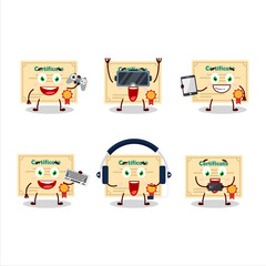 Certificate paper cartoon character are playing games with various cute emoticons