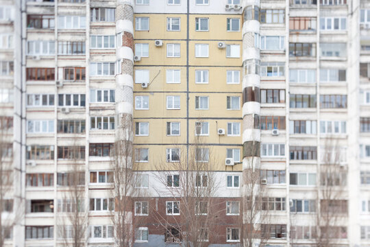 Ugliness facade of apartment block house,Russia,Samara