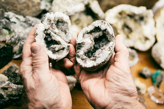 Man with Rock Collection
