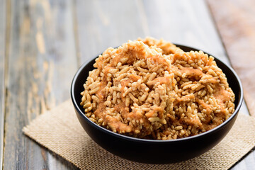 Local Thai snack (Khao Tan), Deep fried crispy rice with cane sugar 
